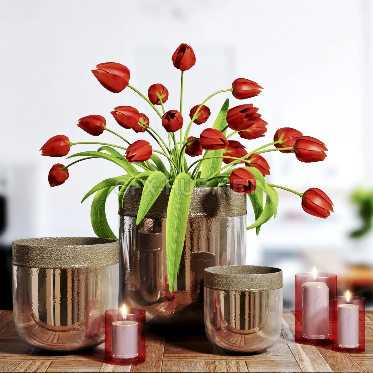 FURNITURE 3D MODELS – Flower Vase and candel