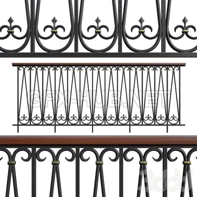 FURNITURE 3D MODELS – Forged railing with a wooden handrail