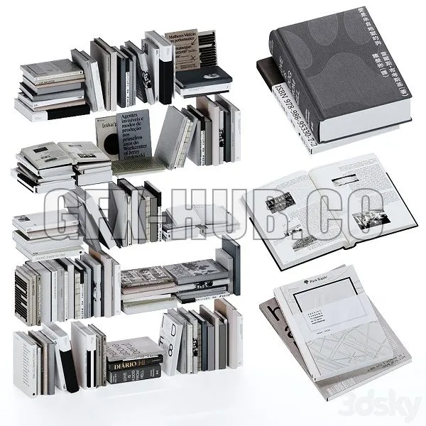 FURNITURE 3D MODELS – Gray and White Books Set Vol4
