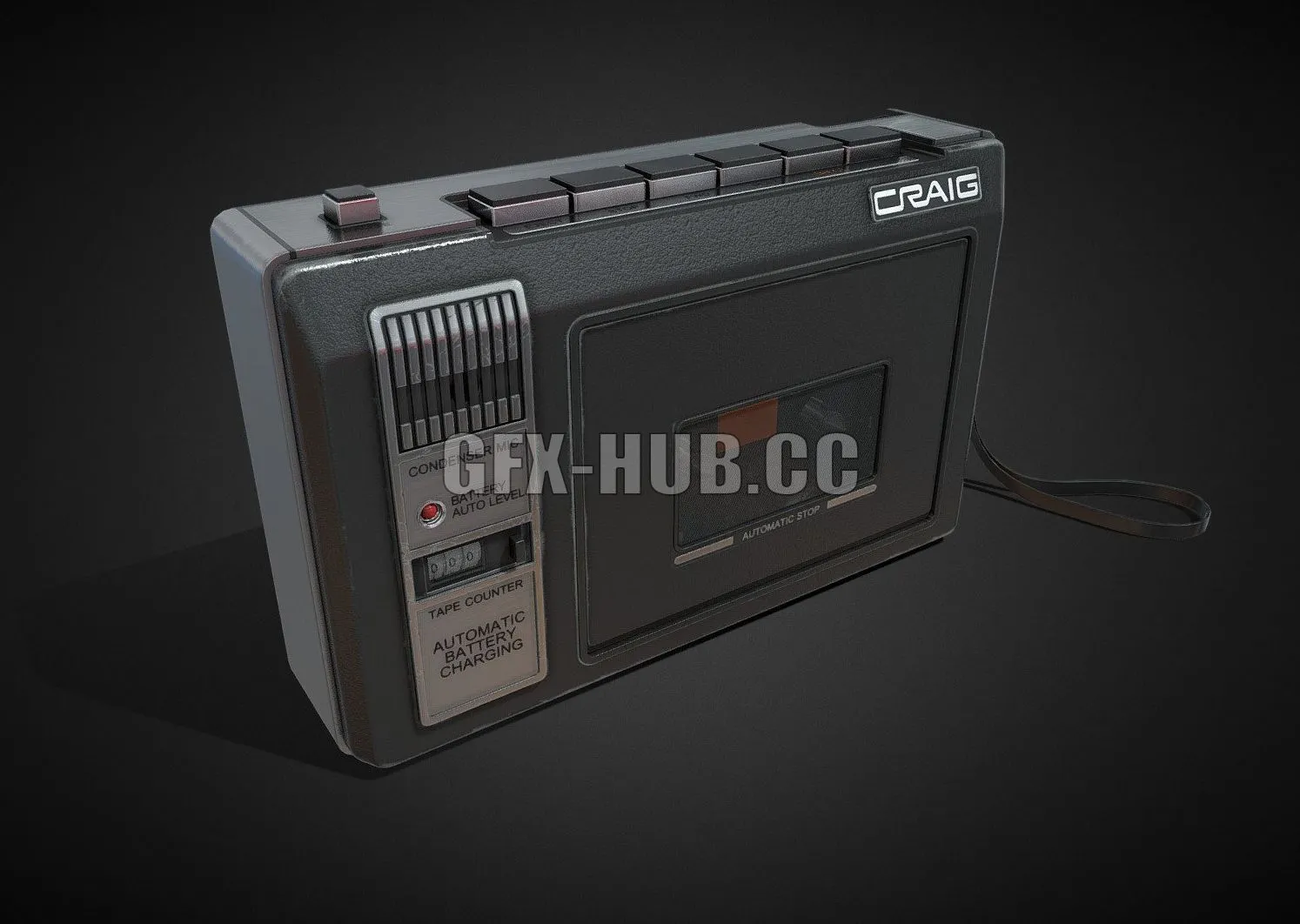 PBR Game 3D Model – Craig 2629 Handheld Cassette Player-Recorder
