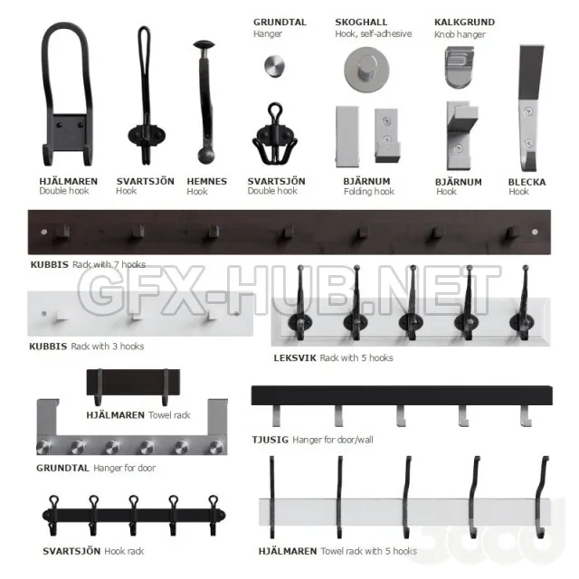 FURNITURE 3D MODELS – IKEA hooks and hangers