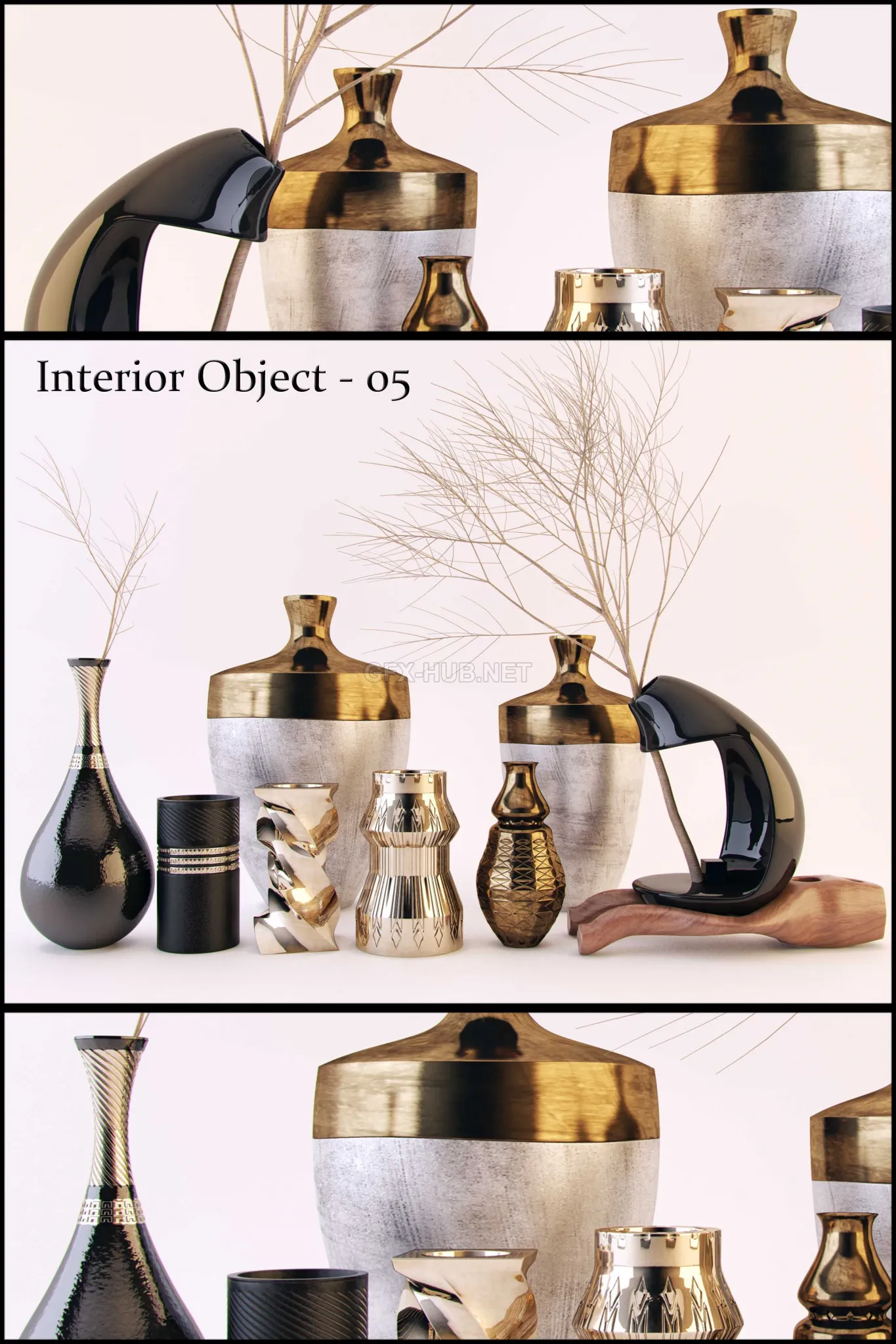 FURNITURE 3D MODELS – Interior Object 05 (8 styles of of modern vases)