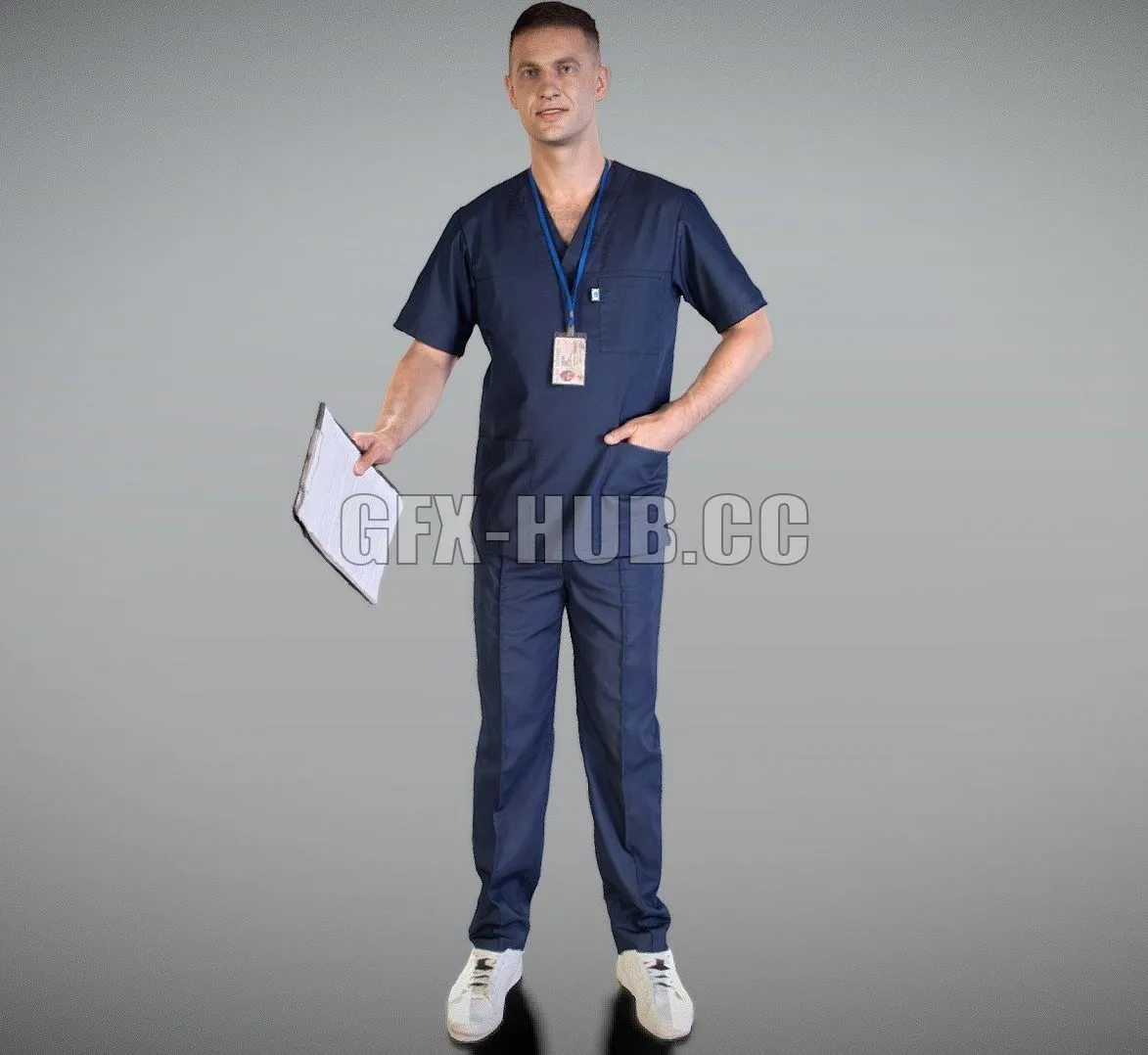 PBR Game 3D Model – Cute surgeon with a folder 123