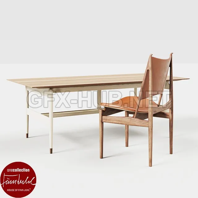 FURNITURE 3D MODELS – Kaufmann table and Egyptian chair bu Finn Juhl