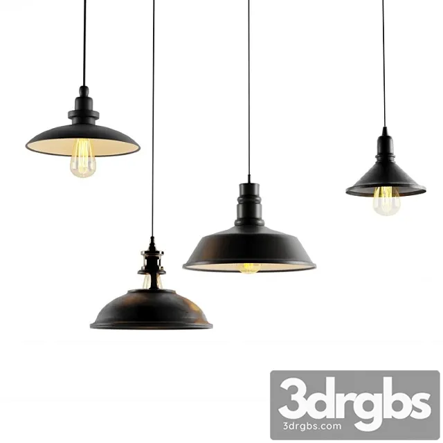 4 black cast industrial chandeliers 3dsmax Download