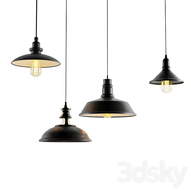 4 black cast industrial chandeliers 3DSMax File