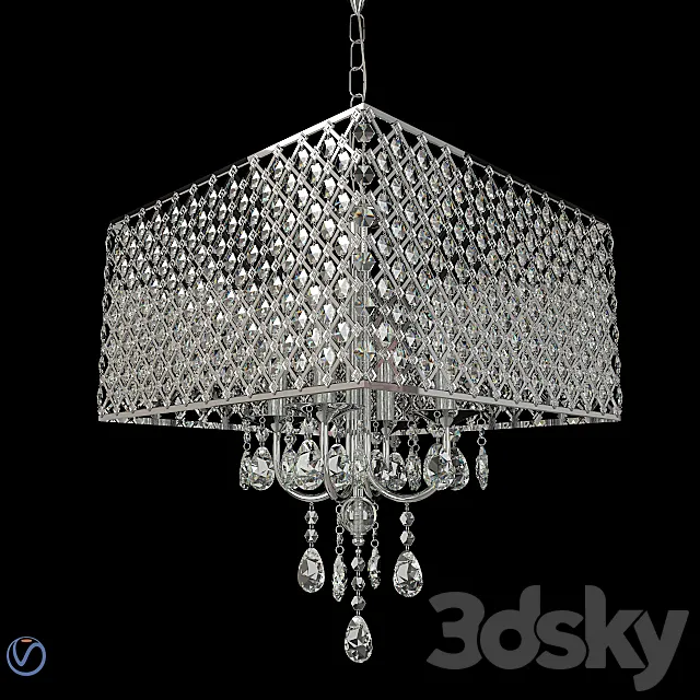 4 Light Square Crystal Chandelier 3DS Max Model