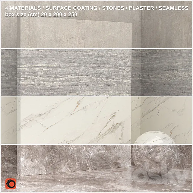 4 materials (seamless) – stone. plaster – set 7 3DSMax File
