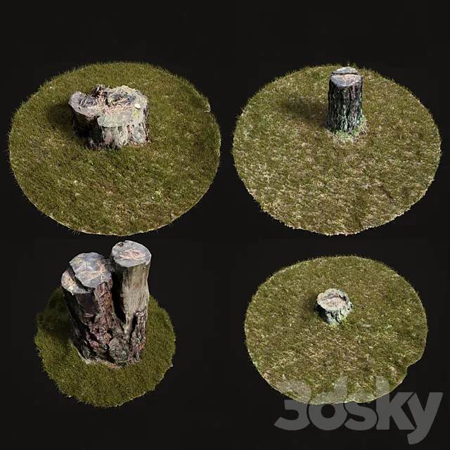 4 stump and grass 3ds Max