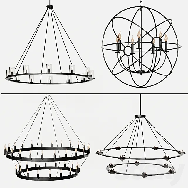 4 type Restoration Hardware Round Chandelier Set 004 3ds Max