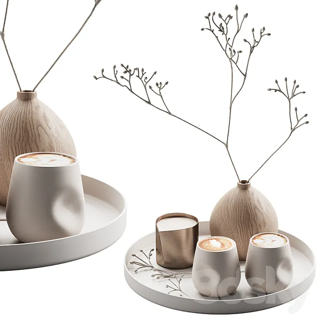 430 eat and drinks decor set 08 serving tray latte plant wood vase 01 3DS Max Model