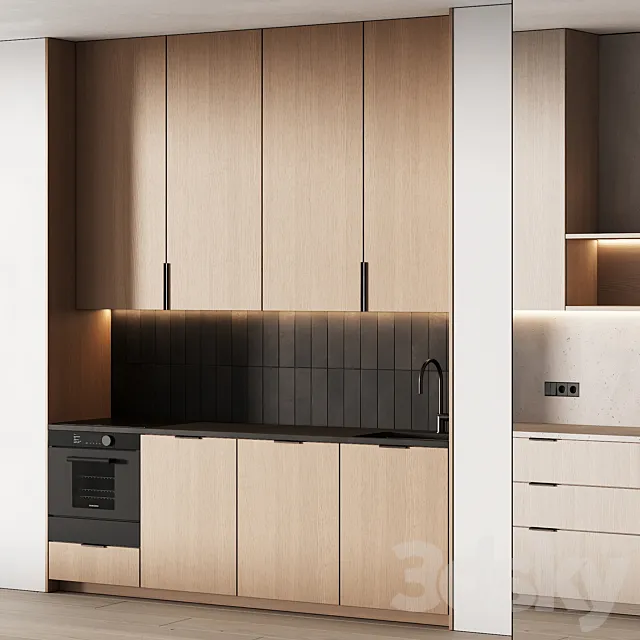 452 modern kitchen 17 mini kitchen 04 wood japandi in 2 options 3DS Max Model