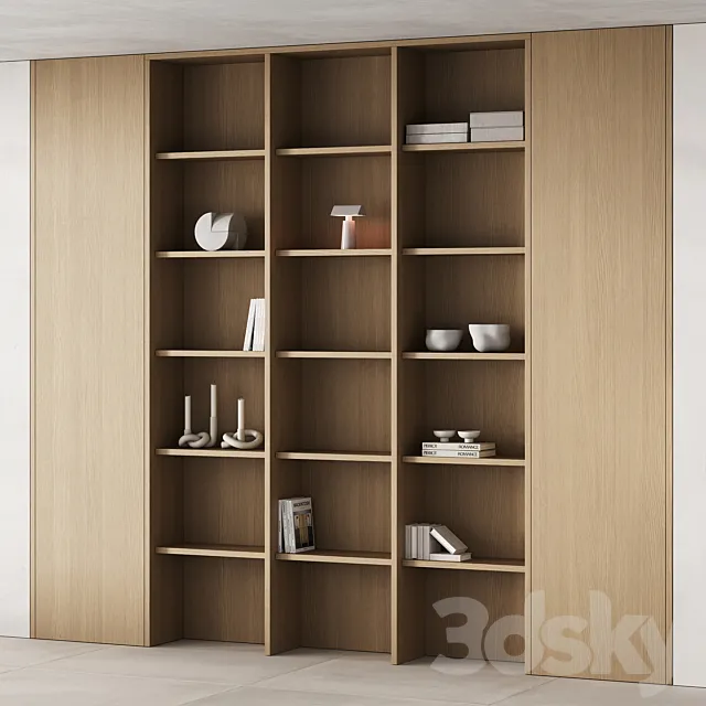 477 bookcase and rack 10 japandi wood with decor 02 3ds Max