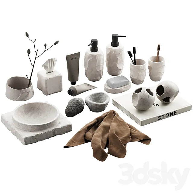 488 bathroom decorative set 04 cracked concrete accessories 01 3ds Max