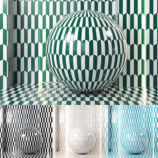 (4k)(5Colors) Altos Nero Polished tile in Elongated scallop pattern(Colored version) 3DSMax File