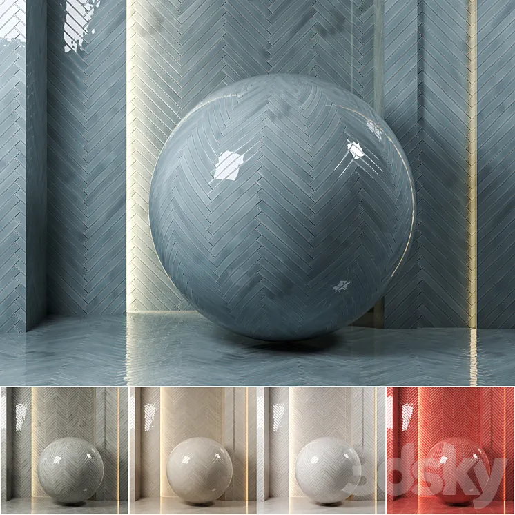 (4k)(5colors)Carolina Polished Ceramic Wall Tiles Set 1-(Seamless pbr) 3DS Max