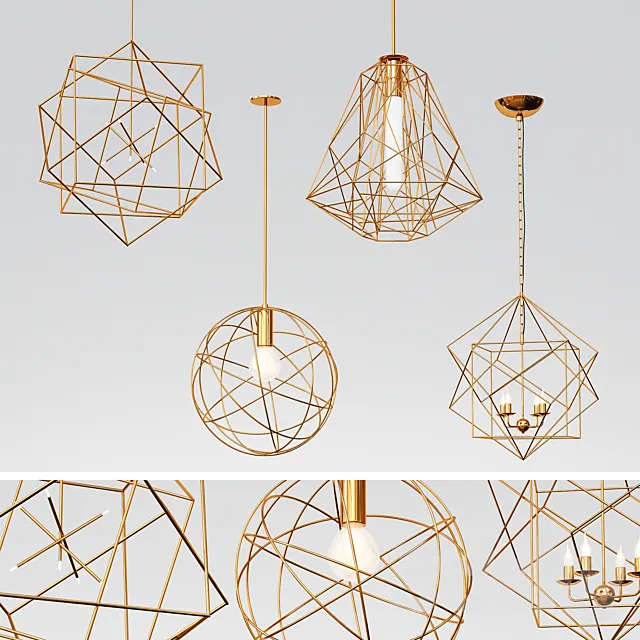 5 GEOMETRIC PENDANT LIGHTS 3ds Max