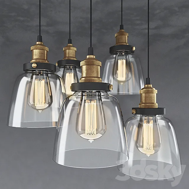 5-light Edison Lamp with Bulbs. Chandelier with 5 hangers and Edison bulbs 3DS Max Model