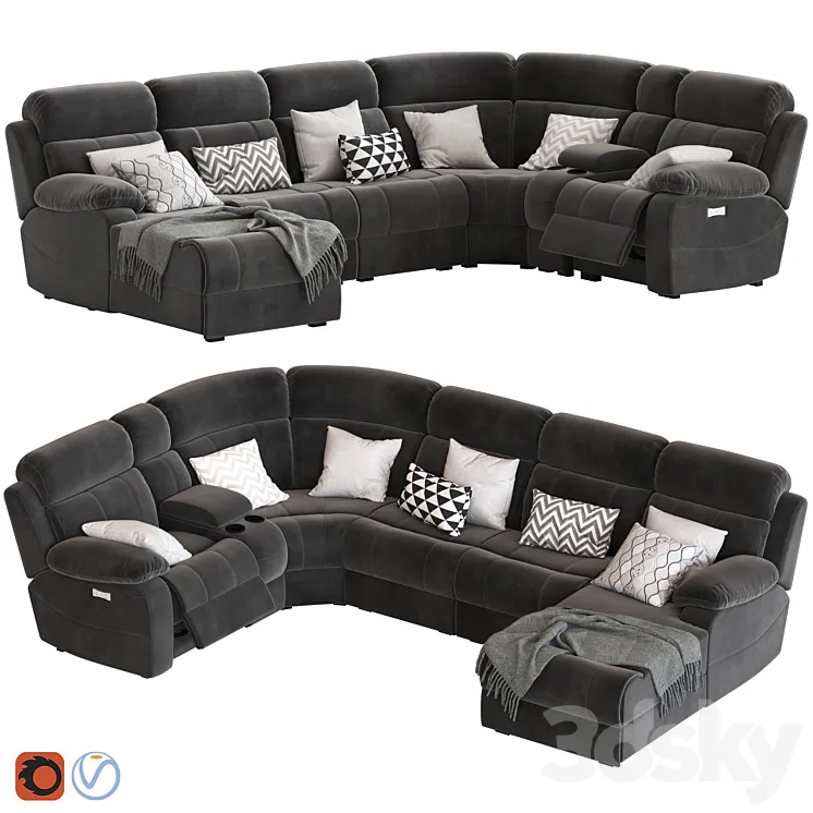 5-Seater Corner Sofa with Chaise and Foot lift 3DS Max