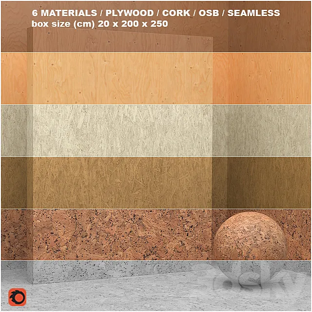 6 materials (seamless) – plywood. osb. cork – set 5 3DSMax File