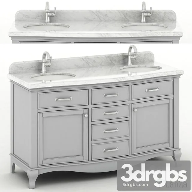 60 Double Sink Wooden Vanity With Carrara Marble Top 1 3dsmax Download