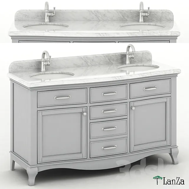 60 “Double sink wooden vanity with Carrara marble top 3DS Max Model