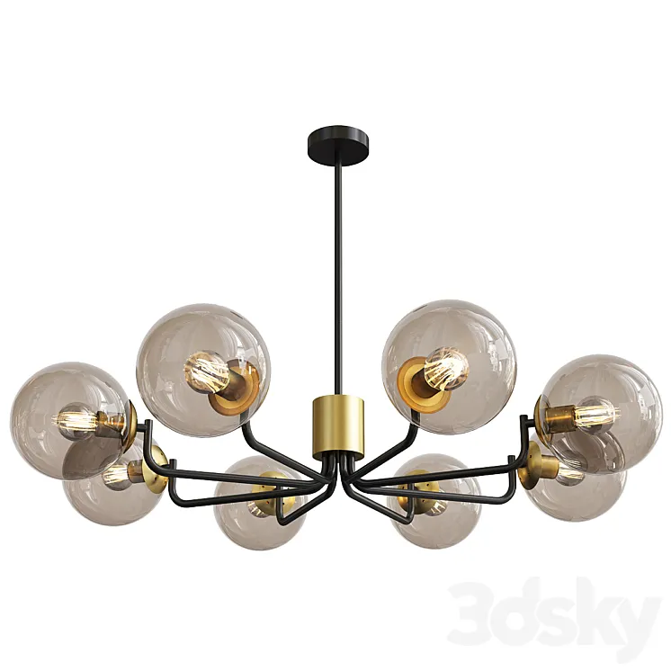 8 head brass and black chandelier with radial design 3DS Max Model