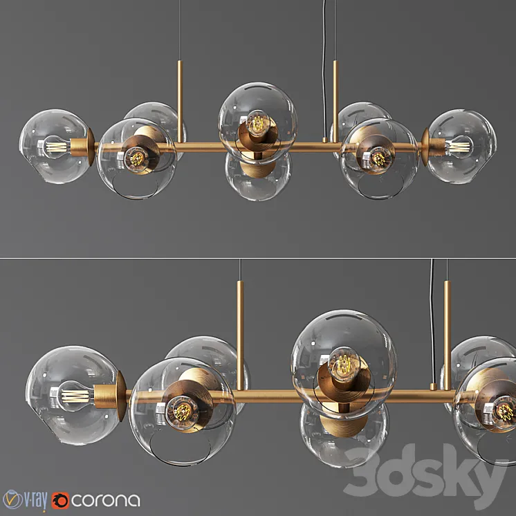 8 Light Staggered Glass Chandelier 3DS Max