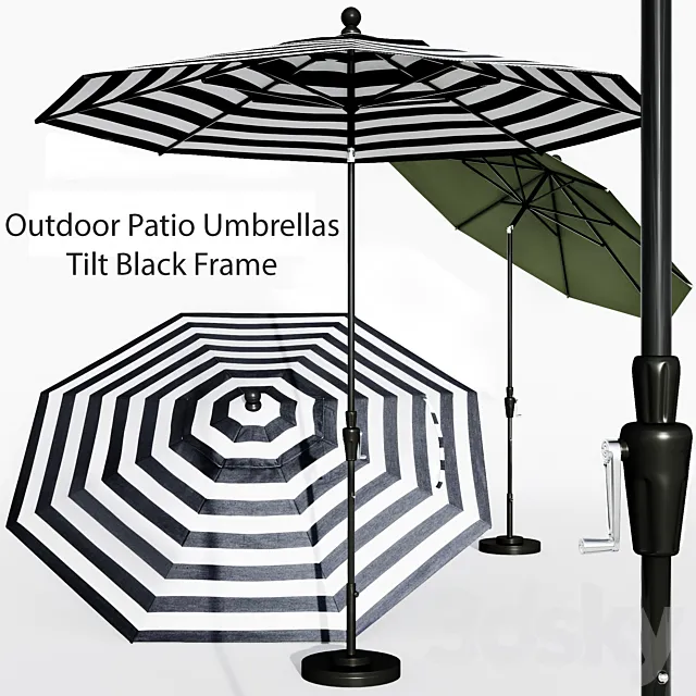 9′ Sunbrella Black Cabana Stripe Outdoor Patio Umbrella with Black Tilt Frame + Reviews 3DSMax File