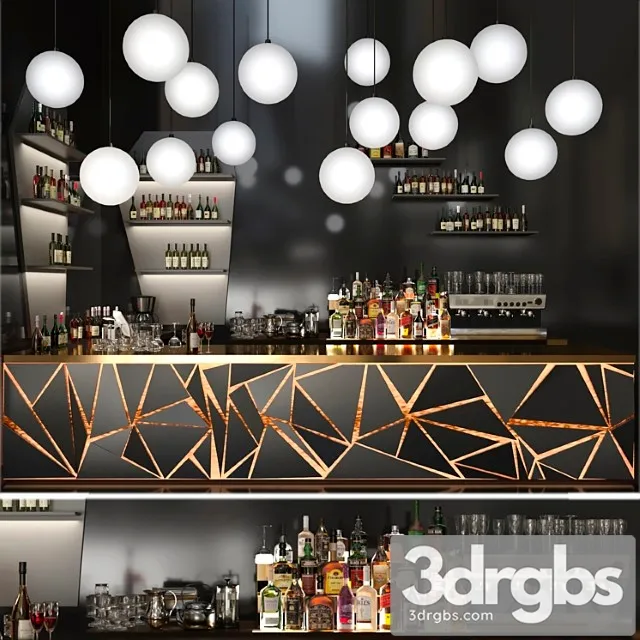 A bar counter with a beautiful backlight and a collection of alcohol restaurant 3dsmax Download