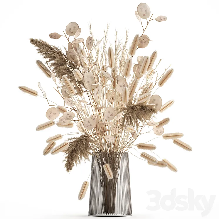 A beautiful bouquet of dried flowers in a vase with dry branches of pampas reeds lunnik. 127. 3DS Max