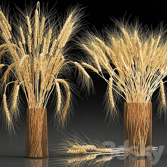 A beautiful bouquet of dried flowers in a vase with dry branches wheat spikelet. 123 3ds Max