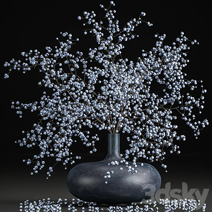 A beautiful lush little bouquet in a vase with branches of blue blueberries. Set 95. 3DS Max
