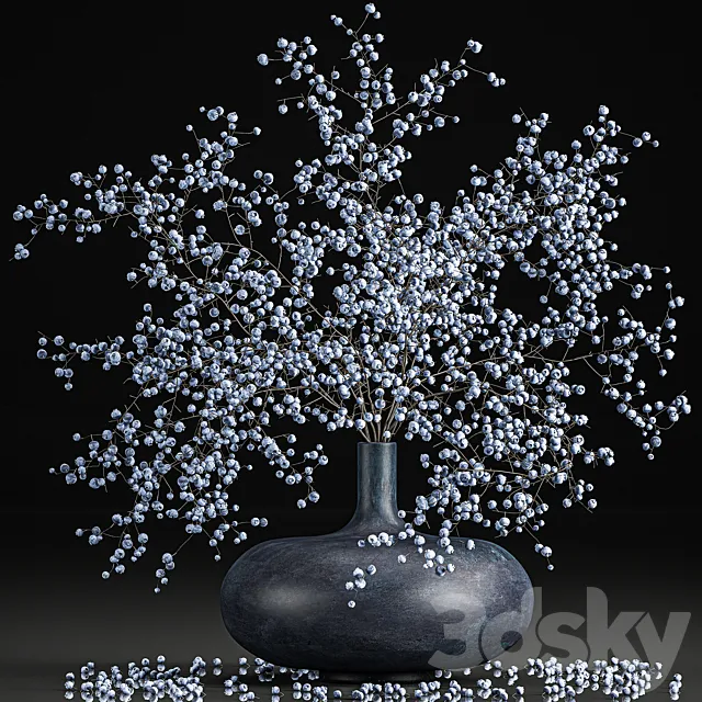 A beautiful lush little bouquet in a vase with branches of blue blueberries. Set 95. 3DSMax File