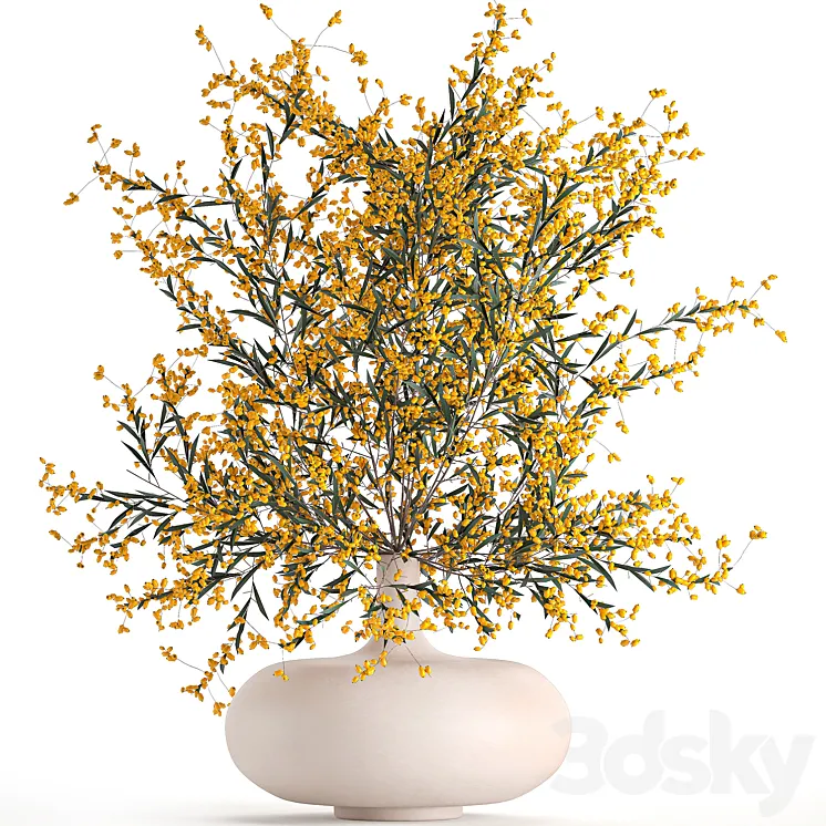 A beautiful lush little bouquet in a vase with branches of yellow Sea buckthorn berries. Set 96. 3DS Max