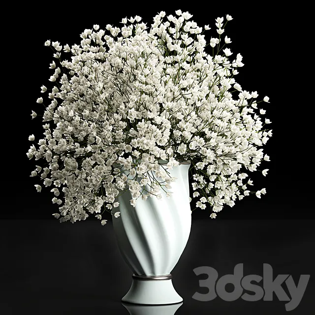 A beautiful lush little white bouquet in a classic vase with Gypsophila. Gibsolyubka. Kachim. Set 107. 3DSMax File