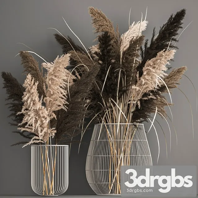 A bouquet of dried flowers with pampas grass in a basket, reeds, branches. set 1071.