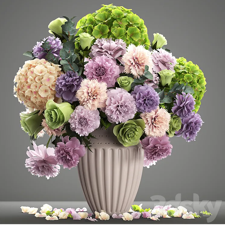 A bouquet of flowers 63. Spring flowers vase decor hydrangea peony eucalyptus carnation rose 3DS Max