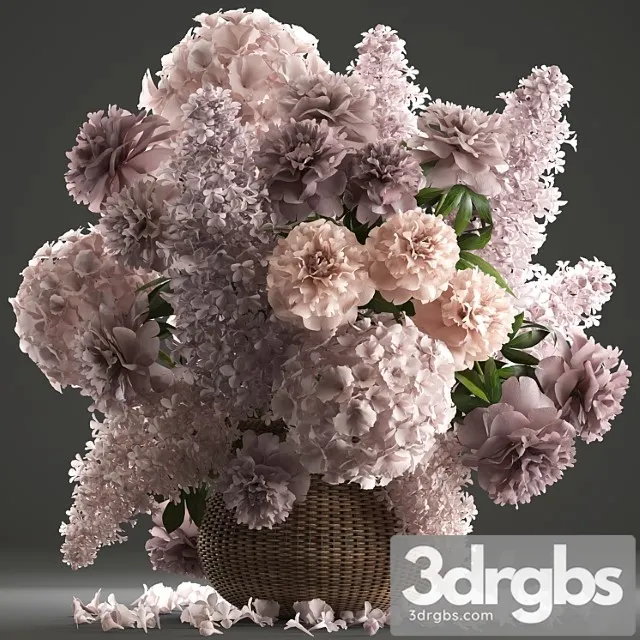 A Bouquet of Flowers 85 Lilac Hydrangea Basket Decor Peonies Eco Design Natural Decor Table Decoration 3dsmax Download