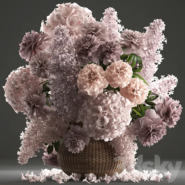 A bouquet of flowers 85. Lilac hydrangea basket decor peonies eco design natural decor table decoration 3DS Max Model