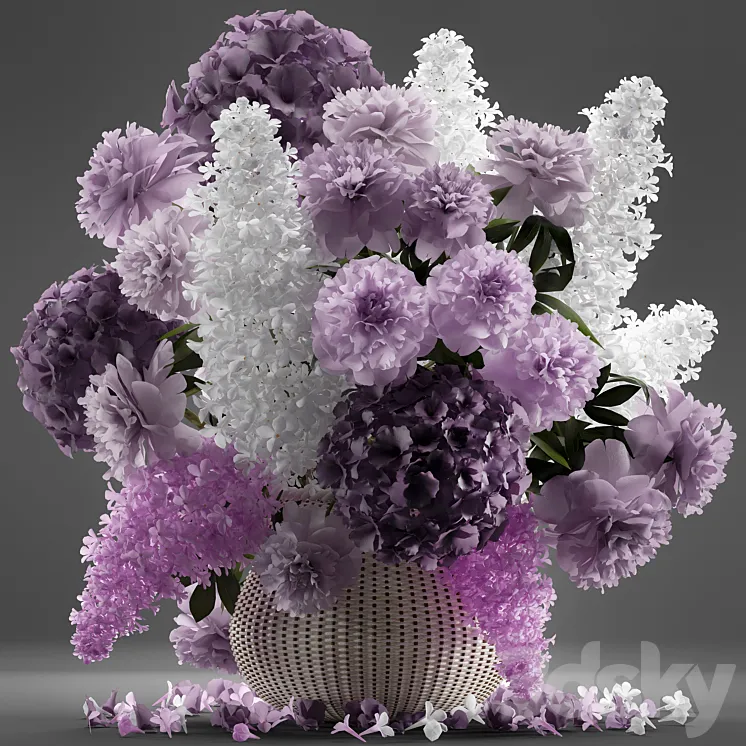 A bouquet of flowers 86. Flowers white basket spring flowers rattan hydrangea eco design nature decor table decoration 3DS Max