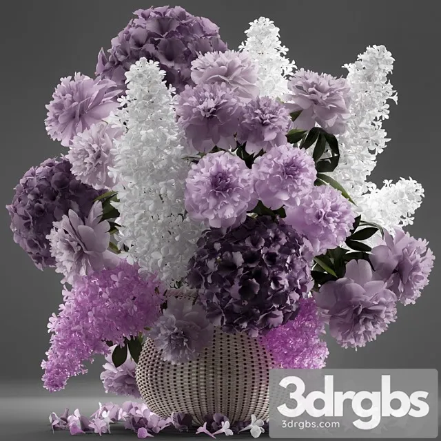 A bouquet of flowers 86. flowers, white basket, spring flowers, rattan, hydrangea, eco design, nature decor, table decoration