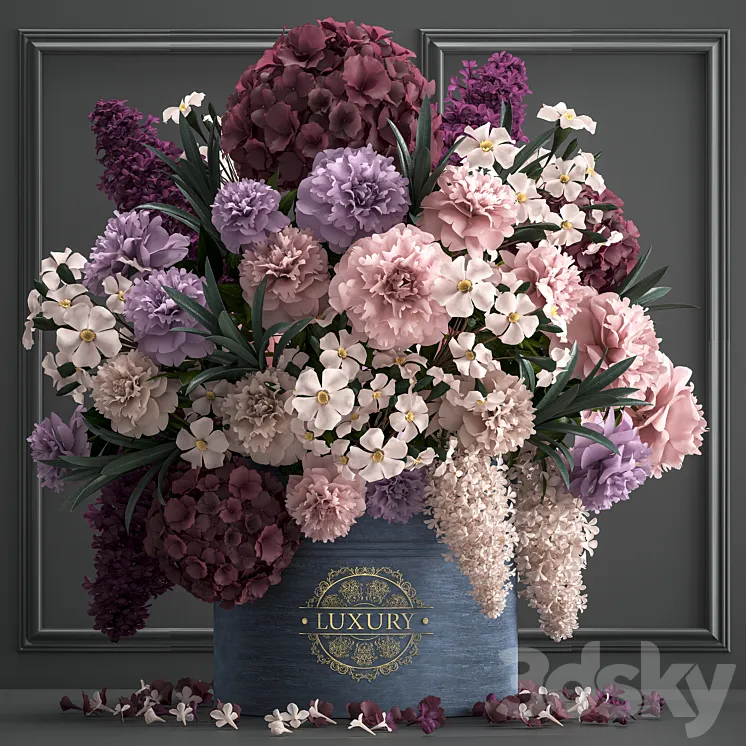 A bouquet of flowers in a gift box 87. Hydrangea vase peonies oleander decor luxury flowers luxury decor decoration stylish stucco frame 3DS Max