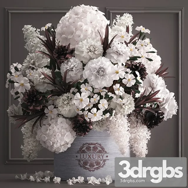 A Bouquet Of Flowers In A Gift Box 88 Luxury Bouquet Stucco Frame Hydrangea Lilac 3dsmax Download
