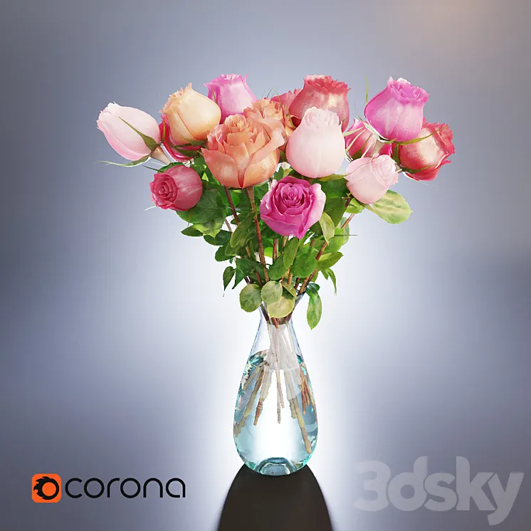 A bouquet of roses in a vase 3DS Max