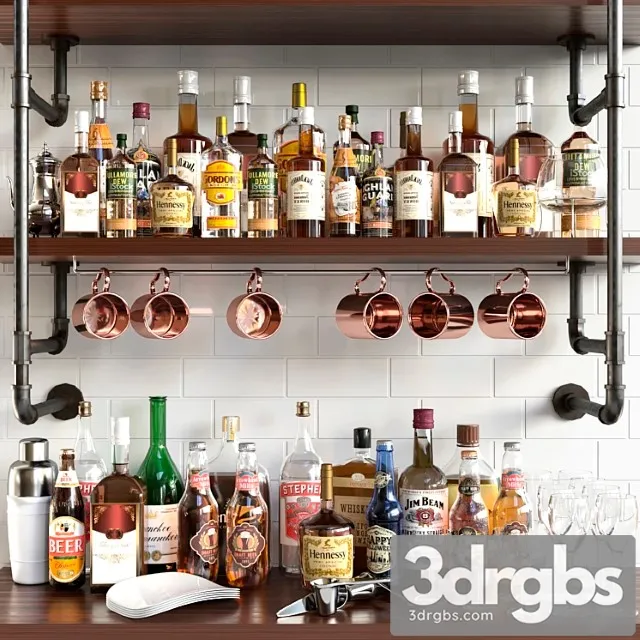 A collection of alcoholic drinks with a copper accent alcohol 15 3dsmax Download