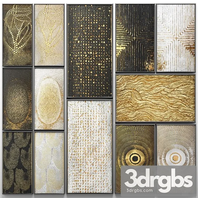 A collection of paintings. gold. 3. wall decor a set of paintings luxury panels gold white black set decorative abstraction pattern 3dsmax Download