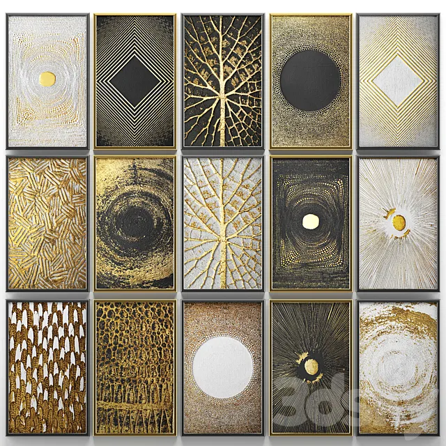 A collection of paintings. Gold. eight. wall decor. a set of paintings. luxury. panels. gold. white. black. set. decorative. abstraction. pattern 3DSMax File