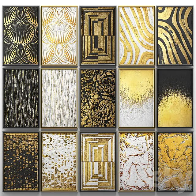 A collection of paintings. Gold. four. wall decor. a set of paintings. luxury. panels. gold. white. black. set. decorative. abstraction. pattern 3DSMax File