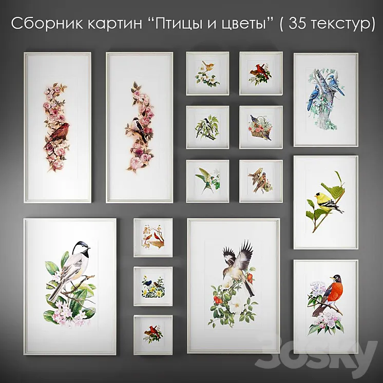 “A collection of paintings of birds and flowers “”” 3DS Max Model